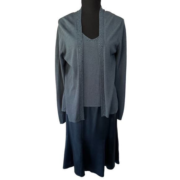 Elieen Fisher Blue Silk Skirt Set with Embellished Tank and Cardigan Size M - Picture 1 of 16
